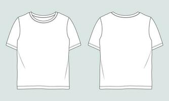 corto manga básico camiseta técnico Moda plano bosquejo vector ilustración modelo frente y espalda puntos de vista. básico vestir diseño burlarse de arriba para niños y Niños.