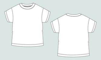 Short sleeve Basic T-shirt technical fashion flat sketch vector Illustration template front and back views. Basic apparel Design Mock up for Kids and boys.