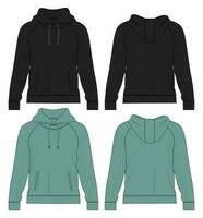 Black and green color Long sleeve hoodie vector illustration template front and back views