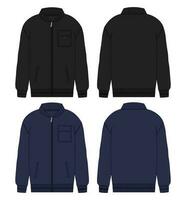 Black and navy color Sweatshirt jacket vector illustration template front and back views