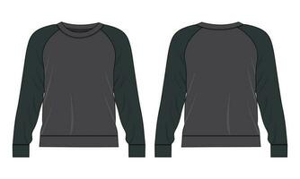 Two tone raglan Long sleeve sweatshirt vector illustration template front and back views isolated on white background