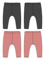 Kids leggings pant technical drawing fashion flat sketch vector illustration black and purple color template front and back views