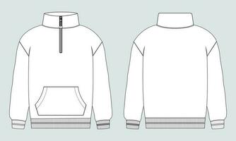 Long sleeve jacket technical drawing fashion flat sketch vector illustration template front and back views