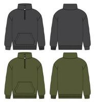 Grey and green color Sweatshirt jacket vector illustration template front and back views isolated on white background