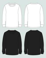 White and black color Long sleeve sweatshirt vector illustration template front and back views