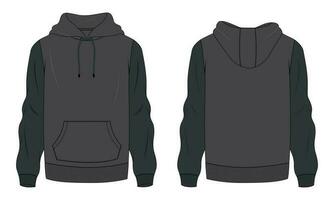 Two tone color Long sleeve hoodie vector illustration template front and back views