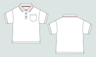 Short sleeve with pocket polo shirt technical drawing fashion flat sketch vector illustration template for kids