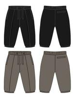 Fleece cotton jersey basic Sweat pant technical drawing fashion flat sketch template front and back views. Apparel jogger pants vector illustration Black and Khaki color mock up for kids and boys.