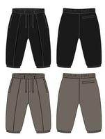 Fleece cotton jersey basic Sweat pant technical drawing fashion flat sketch template front and back views. Apparel jogger pants vector illustration Black and Khaki color mock up for kids and boys.