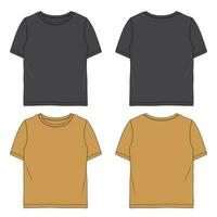 Short sleeve T shirt vector illustration black and yellow color template front and back views isolated on white background