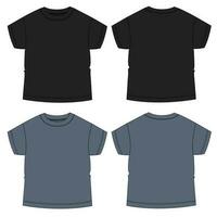 negro y Armada azul color corto manga básico camiseta vector ilustración modelo frente y espalda puntos de vista. básico vestir diseño burlarse de arriba para niños y Niños.