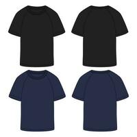 Black and navy color Short sleeve t shirt vector illustration template front and back views isolated on white background