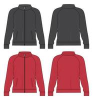 Black and Red color Sweatshirt jacket vector illustration template front and back views