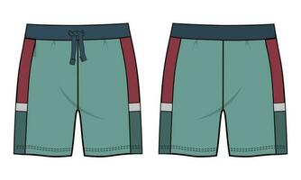 Sweat shorts pant vector illustration green color template front and back views isolated on white background