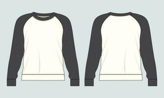 Two tone Color Long sleeve sweatshirt technical drawing fashion flat sketch vector illustration template front and back views