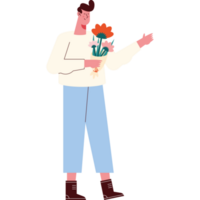 homme au bouquet de fleurs png