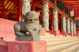 Traditional Chinese statute on the Chinese temples when Chinese new years. The photo is suitable to use for Chinese new year, lunar new year background and content media.