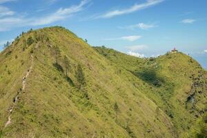 Landscape mountain when morning time sunlight summer vibes. The photo is suitable to use for adventure content media, nature poster and forest background.