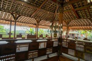 Interior decoration of traditional restaurant Central Java Semarang. The photo is suitable to use for restaurant background and decoration content media.