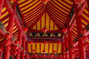 Interior of Chinese temples when lunar new year. The photo is suitable to use for Chinese new year, lunar new year background and content media.