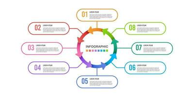 Infographic cycle 8 steps with arrows. Mind Map, Process, Template. Vector illustration.