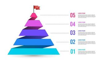 pirámide infografía modelo 5 5 pasos a éxito. vector ilustración.