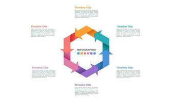 Business cycle 6 options Infographic template. Hexagon cycle with arrows. Vector illustration.