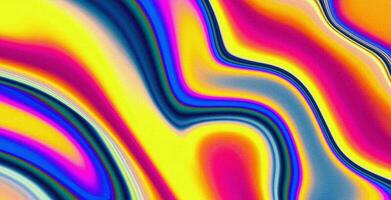 Yellow blue magenta liquid paint grainy retro background abstract color flow vibrant curve wave pattern photo