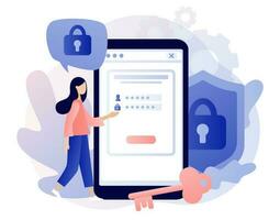 Account login and password in smartphone app. Data protection, Cyber security, online registration, confidentiality concept. Modern flat cartoon style. Vector illustration on white background