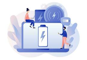 Powerbank concept. Portable charge. Wired and wireless charging. Device, smart digital technologies and accessories. Modern flat cartoon style. Vector illustration on white background