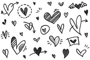 Doodle Hearts, hand drawn love hearts. Vector illustration.