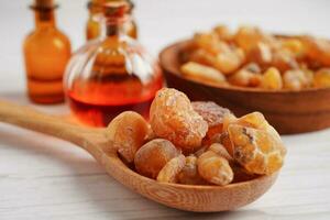 Frankincense or olibanum aromatic resin used in incense and perfumes. photo