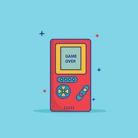 Classic portable video game console cartoon vector icon illustration isolated object. Retro gadget of the 90s.Technology Vintage Game Icon Concept Isolated