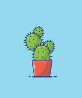 Green cactus in a flower clay pot in vector flat Cartoon illustration style. Isolated object of a succulent plant and pot