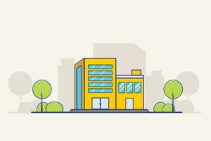 City Building Beautiful Flat Design Vector Illustration Landscape Background. Modern Apartment House. Office Rent. Real Estate Business Building Concept