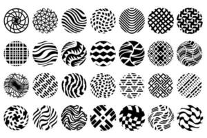 Abstract circle design elements. Textured circles, spheres graphic design elements. Monochrome patterned circles. vector