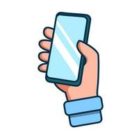 cartoon illustration of hand holding smartphone on isolated background vector