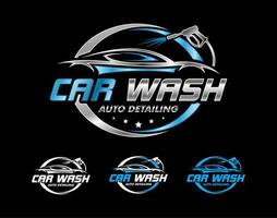 conjunto de coche lavar auto detallado vector logo lavado de autos spa automotor automóvil logo diseño modelo azul blanco, plata aislado en un oscuro antecedentes.