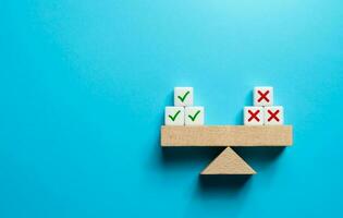 Pros and cons on scales. Risk planning. Advantages and disadvantages. Evaluating possible profit and losses. Pluses and minuses for questions. Make a choice despite on benefits and drawbacks. photo