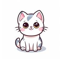 ai generado un linda gato animación vector pegatina kawaii con blanco antecedentes foto