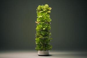 a sustainable small indoor vertical tower with lettuce go green environtmen background photo