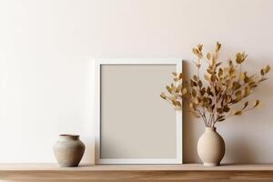 blank frame mockup in home interior background photo