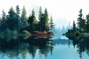 lake view with forest background photo