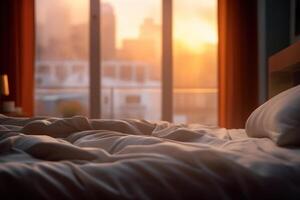 Blurred bedroom in the morning view background photo