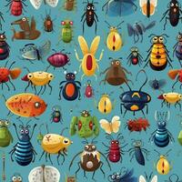 Doodle Seamless Pattern Cartoon Bugs Animal Animated photo