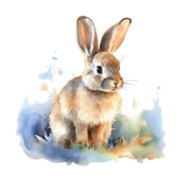 Watercolor little rabbit isolated on transparent background. png