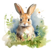 Watercolor little rabbit isolated on transparent background. png