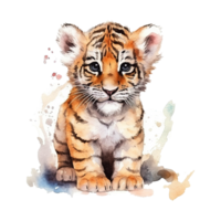 Watercolor little tiger isolated on transparent background. png