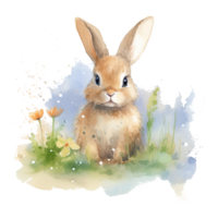 Watercolor little rabbit isolated on transparent background. png