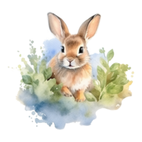 Watercolor little rabbit isolated on transparent background. png